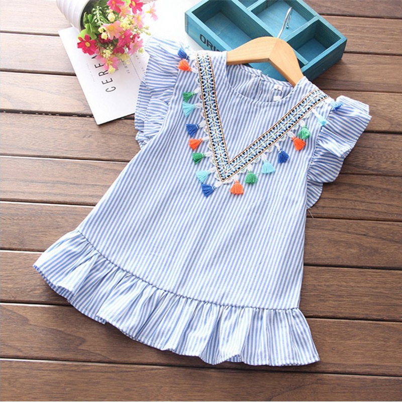 Family Matching Pompom Embroidered Striped Dress