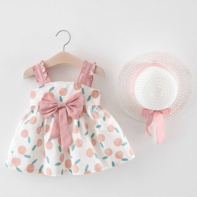 Baby Girl's Summer Patterned Dress with Hat